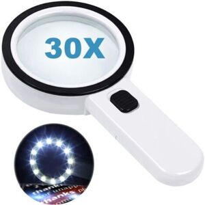 MCBOSON Reading Magnifier with 12 LED lights, Double Glass Lens with 30x magnification. For Easily Reading Coins, Stamps, Maps. Ideal for Macular Degeneration MCBOSON Reading Magnifier with 12 LED lights, Double Glass Lens with 30x magnification. For Easily Reading Coins, Stamps, Maps. Ideal for Macular Degeneration