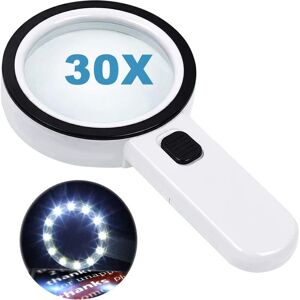 MEMKEY Reading magnifier with 12 LED lights, double glass lens with 30x magnification. For easy reading of coins, stamps and cards. Ideal for macular MEMKEY Reading magnifier with 12 LED lights, double glass lens with 30x magnification. For easy reading of coins, stamps and cards. Ideal for macular