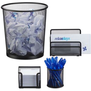 Relaxdays - 4-Piece Desk Stationery Organiser, Letter Tray, Note Box, Pen Holder, Paper Bin, Black Relaxdays - 4-Piece Desk Stationery Organiser, Letter Tray, Note Box, Pen Holder, Paper Bin, Black