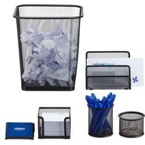 Relaxdays - 6-Piece Desk Stationery Organizer, Letter Rack, Note Box, Pen Holder, Paper Bin, Black Relaxdays - 6-Piece Desk Stationery Organizer, Letter Rack, Note Box, Pen Holder, Paper Bin, Black