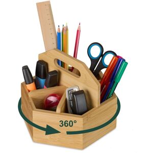 Relaxdays - Bamboo Pen Holder, Rotating Desk Organiser, 15x17x19 cm, Pencil Pot, Stationery, Scissors & Brushes, Natural Relaxdays - Bamboo Pen Holder, Rotating Desk Organiser, 15x17x19 cm, Pencil Pot, Stationery, Scissors & Brushes, Natural