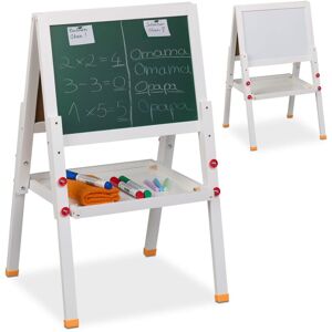 Relaxdays Children's Easel, Height-Adjustable, Magnetic, Whiteboard & Chalkboard, HxWxD: 77 x 39 x 44.5 cm, Wood, White Relaxdays Children's Easel, Height-Adjustable, Magnetic, Whiteboard & Chalkboard, HxWxD: 77 x 39 x 44.5 cm, Wood, White