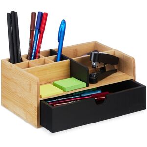 Relaxdays - Desk Organiser, 1 Drawer, 9 Compartments, Bamboo, HxWxD: 10 x 25 x 15.5 cm, Utensils Storage, Natural/Black Relaxdays - Desk Organiser, 1 Drawer, 9 Compartments, Bamboo, HxWxD: 10 x 25 x 15.5 cm, Utensils Storage, Natural/Black