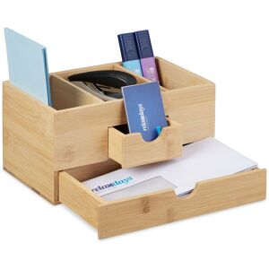 Relaxdays - Desk Organiser, 2 Drawers, 3 Compartments, Made of Bamboo, HxWxD: 12 x 24 x 14.5 cm, Office Organiser, Natural Relaxdays - Desk Organiser, 2 Drawers, 3 Compartments, Made of Bamboo, HxWxD: 12 x 24 x 14.5 cm, Office Organiser, Natural