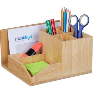 Relaxdays - Desk Organiser, 7 Compartments, Pen & Document Holder, Utensil Box, HxWxD: 11 x 21 x 19 cm, Bamboo, Natural Relaxdays - Desk Organiser, 7 Compartments, Pen & Document Holder, Utensil Box, HxWxD: 11 x 21 x 19 cm, Bamboo, Natural