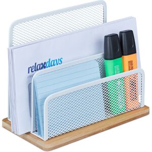 Relaxdays - Desk Organiser, Metal & Bamboo, 3 Compartments, Letter Tray, Paper Stand, hwd: 15x18.5x10 cm, White/Natural Relaxdays - Desk Organiser, Metal & Bamboo, 3 Compartments, Letter Tray, Paper Stand, hwd: 15x18.5x10 cm, White/Natural