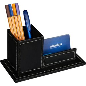 Relaxdays Desk Organiser, Pen Cup & Business Card Holder, H x W x D: 10.5 x 20 x 10 cm, Faux Leather, Black Relaxdays Desk Organiser, Pen Cup & Business Card Holder, H x W x D: 10.5 x 20 x 10 cm, Faux Leather, Black