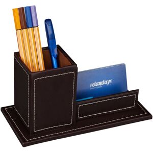 Relaxdays Desk Organiser, Pen Cup & Business Card Holder, H x W x D: 10.5 x 20 x 10 cm, Faux Leather, Brown Relaxdays Desk Organiser, Pen Cup & Business Card Holder, H x W x D: 10.5 x 20 x 10 cm, Faux Leather, Brown