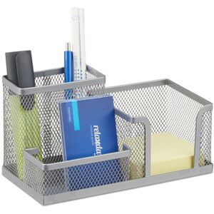 Relaxdays - Desk Organizer, Stationary Tray with Pen Holder & Note Box, hwd: 10x18.5x9.5 cm, Silver Relaxdays - Desk Organizer, Stationary Tray with Pen Holder & Note Box, hwd: 10x18.5x9.5 cm, Silver