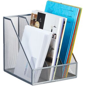 Relaxdays - Magazine File, A4, 3 Compartments, Mesh Design, 26 x 24 x 26 cm, Office Storage, Metal Document Holder, Silver Relaxdays - Magazine File, A4, 3 Compartments, Mesh Design, 26 x 24 x 26 cm, Office Storage, Metal Document Holder, Silver