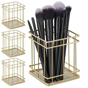 RELAXDAYS 4 x Pen Holders Angular, Modern Decorative Design, Makeup Brush Organiser, Wired, Pencil Cup Desk, HBT: 10x9x9 cm, Gold RELAXDAYS 4 x Pen Holders Angular, Modern Decorative Design, Makeup Brush Organiser, Wired, Pencil Cup Desk, HBT: 10x9x9 cm, Gold