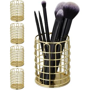 Relaxdays 5x Round Pen Holders, Modern Decorative Design, Makeup Brush Organisers, Wired, Pencil Cup, HxØ: 10x8cm, Gold Relaxdays 5x Round Pen Holders, Modern Decorative Design, Makeup Brush Organisers, Wired, Pencil Cup, HxØ: 10x8cm, Gold