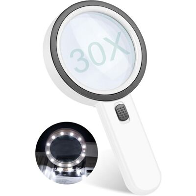 TORMATOR 30X Reading Magnifier with 13 LED Lights - Handheld Magnifying Glass for Reading, Jewelry, Stamps, Coins, Crafts and DIY Projects - Ideal for Seniors TORMATOR 30X Reading Magnifier with 13 LED Lights - Handheld Magnifying Glass for Reading, Jewelry, Stamps, Coins, Crafts and DIY Projects - Ideal for Seniors