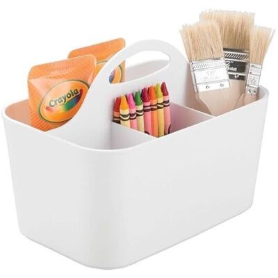 Odipie - ideal storage box for office supplies – plastic pen holder with 4 compartments – white office storage, transportable thanks to handles Odipie - ideal storage box for office supplies – plastic pen holder with 4 compartments – white office storage, transportable thanks to handles
