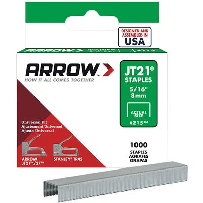 Arrow A215 JT21 T27 Staples 8mm ( 5/16in) (Box 5000) ARRJT21516 Arrow A215 JT21 T27 Staples 8mm ( 5/16in) (Box 5000) ARRJT21516