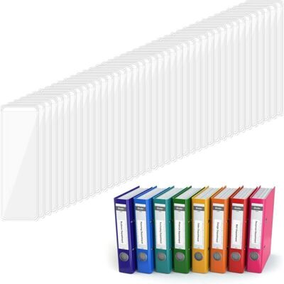 TEHTUY Pack of 120 transparent label holders, 2.5 x 7.6 cm binder labels, clear adhesive pockets with top opening for storage bins, notebooks, boxes, inserts TEHTUY Pack of 120 transparent label holders, 2.5 x 7.6 cm binder labels, clear adhesive pockets with top opening for storage bins, notebooks, boxes, inserts