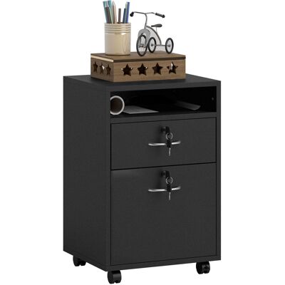 STUNACY Filing Cabinet, Mobile File Cabinet With 2 Lockable Drawers, Office Home Organiser On Wheels For A4, Letter-size File Folders, Mobile Printer With Open Shelf, Black STUNACY Filing Cabinet, Mobile File Cabinet With 2 Lockable Drawers, Office Home Organiser On Wheels For A4, Letter-size File Folders, Mobile Printer With Open Shelf, Black