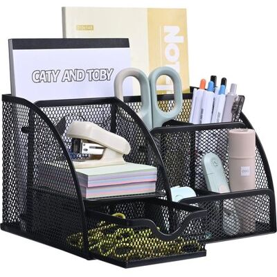 OEM Metal Mesh Desk Organizer With Drawer And Pen Holder For Pens, Sticky Notes, Staplers, Paper Clips, Compact And Stylish For Space Saving. OEM Metal Mesh Desk Organizer With Drawer And Pen Holder For Pens, Sticky Notes, Staplers, Paper Clips, Compact And Stylish For Space Saving.
