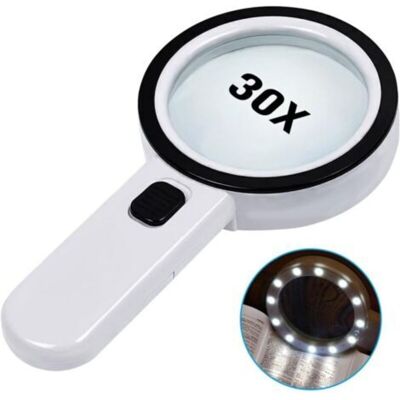 MCBOSON Reading Magnifier, 30X Magnifying Glass with 12 LED Lights - Illuminated Reading Magnifier for Seniors - for Reading, Coins, Stamps, Maps, Inspection MCBOSON Reading Magnifier, 30X Magnifying Glass with 12 LED Lights - Illuminated Reading Magnifier for Seniors - for Reading, Coins, Stamps, Maps, Inspection