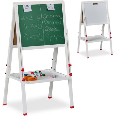 Relaxdays Children's Easel, Height-Adjustable, Magnetic, Whiteboard & Chalkboard, HxWxD: 135 x 55 x 52 cm, Wood, White Relaxdays Children's Easel, Height-Adjustable, Magnetic, Whiteboard & Chalkboard, HxWxD: 135 x 55 x 52 cm, Wood, White