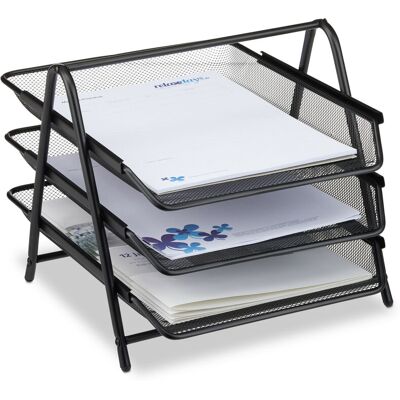 Relaxdays Metal Document Holder, 3-Tier Letter Rack, A4 Paper Tray, Desk Organiser, Black Relaxdays Metal Document Holder, 3-Tier Letter Rack, A4 Paper Tray, Desk Organiser, Black