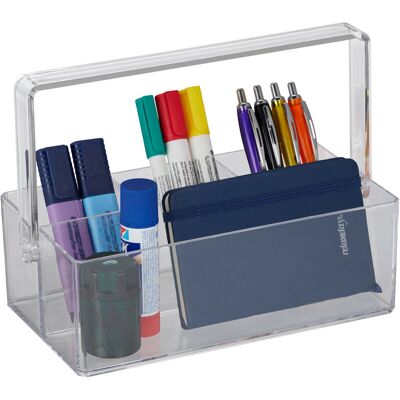Relaxdays - Organiser, Desk, Handle, 4 Compartments, Storage, h x w x d: 18.5 x 25.5 x 13.5 cm, Plastic, Transparent Relaxdays - Organiser, Desk, Handle, 4 Compartments, Storage, h x w x d: 18.5 x 25.5 x 13.5 cm, Plastic, Transparent