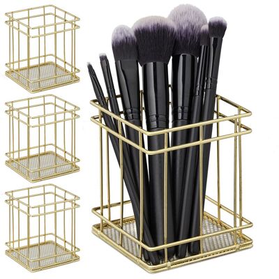 RELAXDAYS 4 x Pen Holders Angular, Modern Decorative Design, Makeup Brush Organiser, Wired, Pencil Cup Desk, HBT: 10x9x9 cm, Gold RELAXDAYS 4 x Pen Holders Angular, Modern Decorative Design, Makeup Brush Organiser, Wired, Pencil Cup Desk, HBT: 10x9x9 cm, Gold