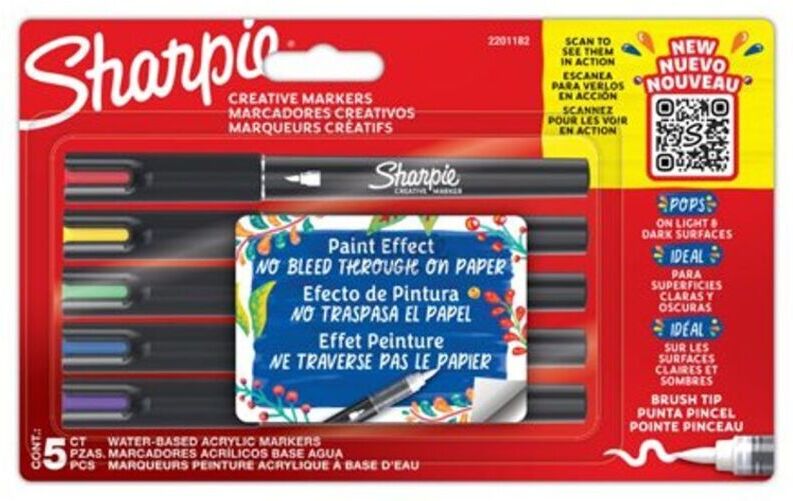 Sharpie Creative Marker Acrylic Paint Markers Water-Based Brush Tip Assorted Col