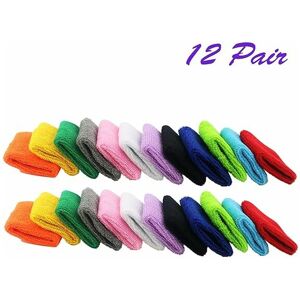 Denuotop - 12 Pairs Cotton Sweat Sports Headband Basketball Bracelets (12 Pairs)