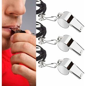 Denuotop - Set of 3 Stainless Steel Whistles, Sports Whistles with Lanyard, Extra Loud Referee Coach Whistle for School Sports Football Basketball