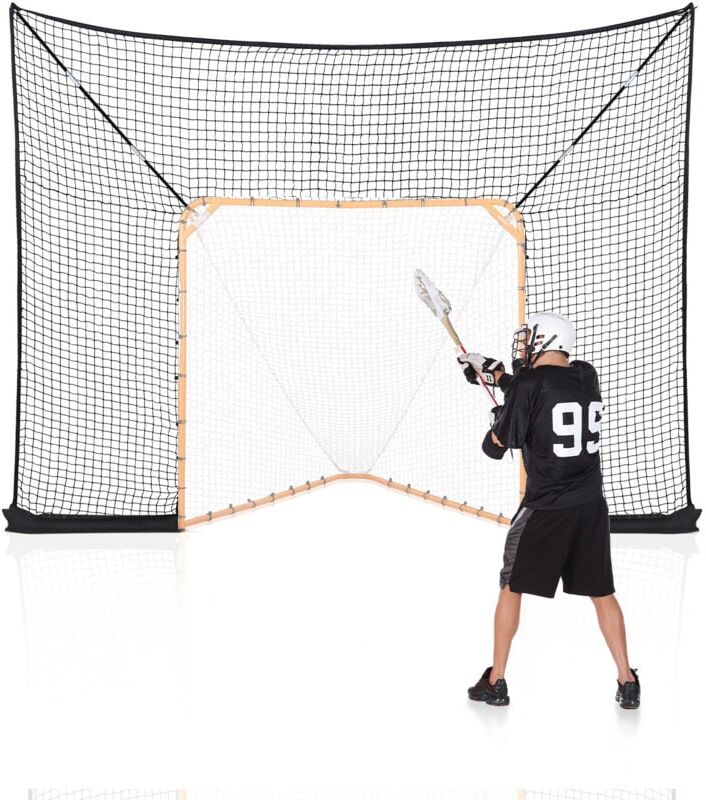 VEVOR Hockey and Lacrosse Goal Backstop, 12x9 ft Lacrosse Net with Extended Coverage, Quick Easy Setup Complete Accessories Training Net, Backyard Lacrosse