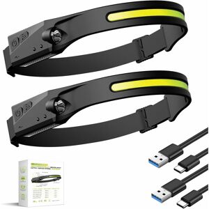Langray - 2pcs led Head Torch Rechargeable, led Headlamp Running Head Torch Headlight with Motion Sensor Water-Resistant Lightweight Head Flashlight