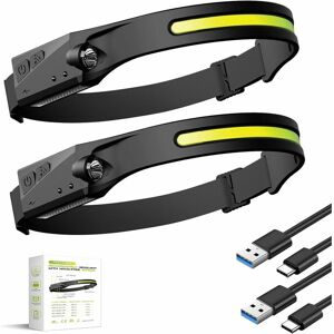 HOOPZI 2pcs led Head Torch Rechargeable, led Headlamp Running Head Torch Headlight with Motion Sensor Water-Resistant Lightweight Head Flashlight for