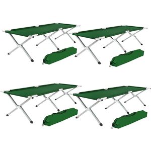 TECTAKE 4 camping beds made of aluminium - folding camp bed, single camp bed, camping cot - green - green