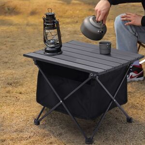 WARMIEHOMY Black 39cm Portable Camp Table with Storage Basket