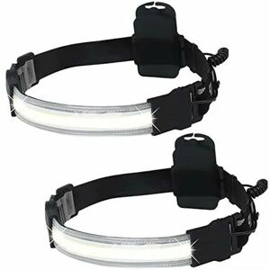 HOOPZI Cob Head Torch, 2 Pack led Headlamp Flashlight 220° Wide Beam Mini led Strip Head Torches Durable Elastic Headband Headlight for Camping, Car