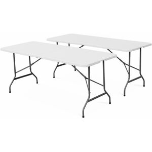 SWEEEK Set of 2 reception tables, 180cm, foldable, with carrying handle - White