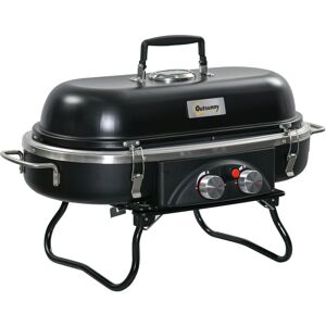 Outsunny - Foldable 2 Burner Gas bbq Grill w/ 2 Burners for Camping Picnic Cooking - Black