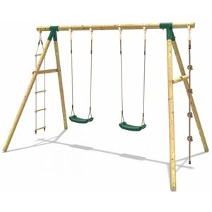 Wooden Garden Swing Set with Climbing Rope and Rope Ladder – Eclipse Green - Rebo