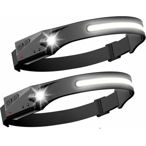 MUMU Set of 2 led Headlight Sensor Headlamp Powerful Head Lamp cob xpe 5 Modes usb Rechargeable Waterproof Running Lamp