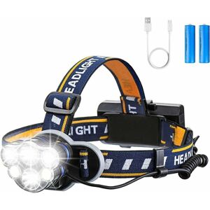 Alwaysh - Super Bright Headlamp, Rechargeable led Torch Headlamp with 6 LEDs 12000LM 8 Lighting Modes with usb Cable and 2 Batteries