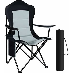 1x Camping Chair Folding Portable Chair, Black+Light Gray - Woltu