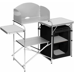Folding Camping Cupboards Camping Table with Carrying Bag and Storage Organiser- White & Black - White & Black - Woltu
