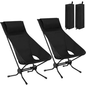 2x Folding Camping Chair with Carrying Bag Heavy Duty 150kg Capacity, Black - Woltu