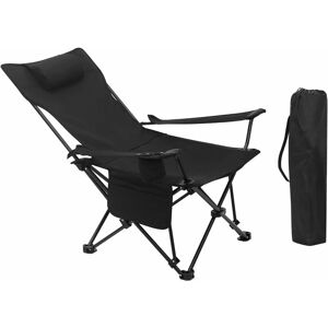 1x Folding Camping Chair with Carrying Bag and Storage Pocket Black - Woltu