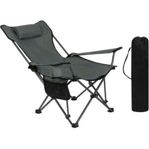 1x Folding Camping Chair with Carrying Bag and Storage Pocket Grey - Woltu