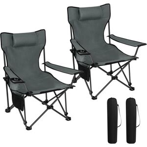 2x Folding Camping Chair with Carrying Bag and Storage Pocket Grey - Woltu