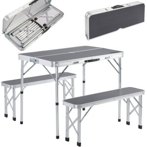 Casaria - 3pc Lightweight Folding Picnic Table and Bench Set Portable Weatherproof Height Adjustable Camping Table with Benches Foldable 4 Person