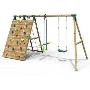 Rebo - Beat The Wall Wooden Swing Set with Double up & Over Climbing Wall – Peak