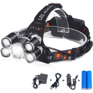 Memkey - Rechargeable Headlamp - 12000lm Powerful Lighting Ultra usb Rechargeable 5 LEDs 4 Lighting Modes IPX4 2 x 18650 for Camping Hunting Fishing